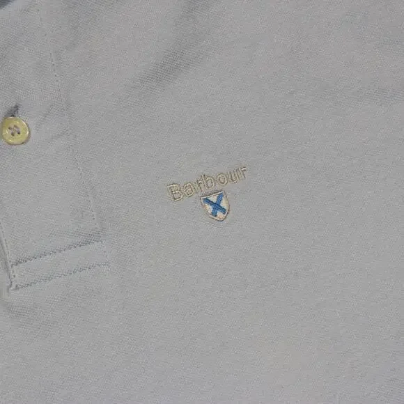 Barbour Polo Shirt Mens Medium Light Blue Gold Outdoor Preppy Logo 100% Cotton - Picture 2 of 6